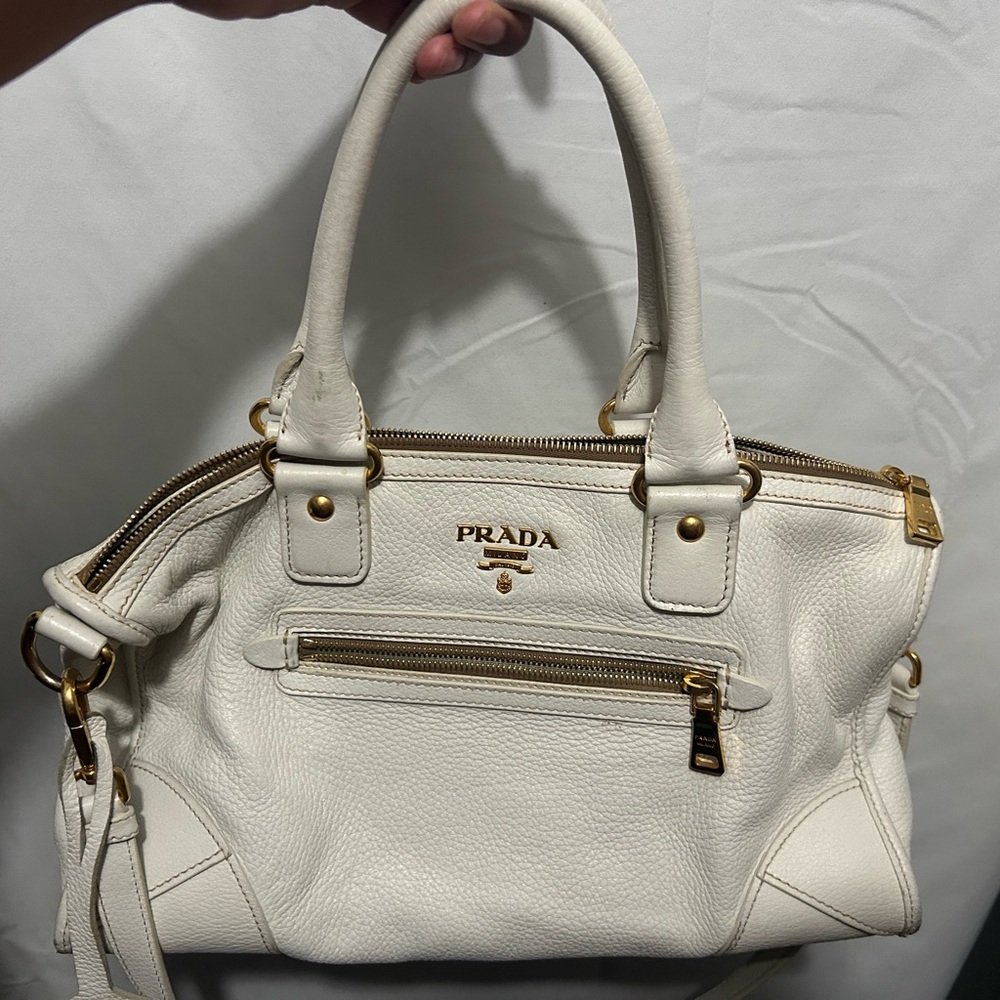 Prada Cream Leather Satchel with Gold-Tone Hardware
